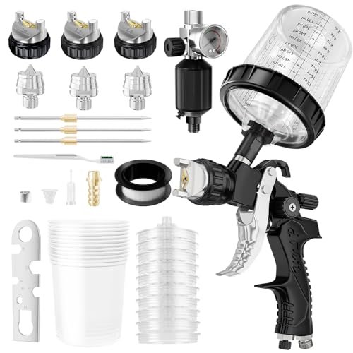 HVLP Air Spray Gun with 1.4/1.7/2mm Nozzles and Regulator.