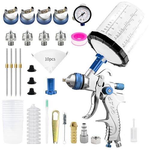 HVLP Gravity Fed Air Spray Gun with Nozzles and Cups