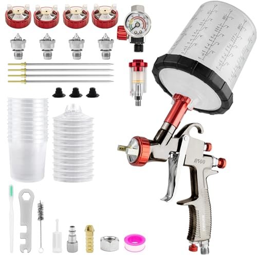 R500 LVLP Air Spray Gun with 10pcs Disposable Cup Kit.