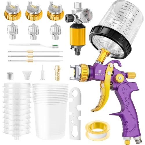 HVLP Air Spray Gun with 1.4/1.7/2mm Nozzles and Regulator.