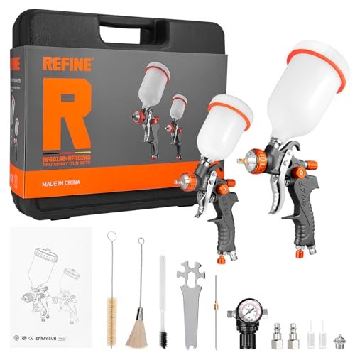 REFINE HVLP Air Gravity Spray Gun Sets, Dual Tip Auto
