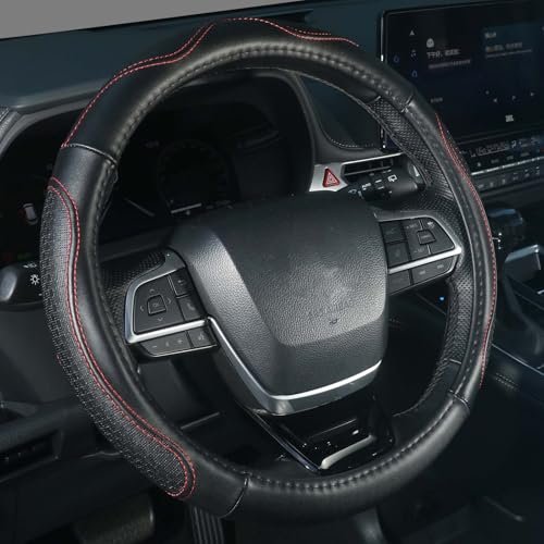 KAFEEK Genuine Leather Steering Wheel Cover 15 Inch Black...