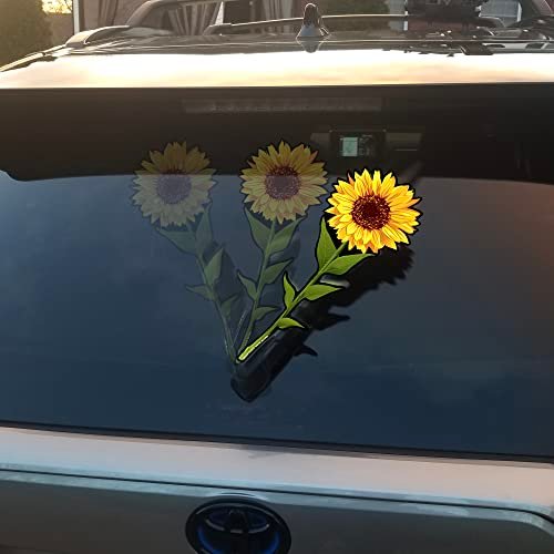 Sunflower flower WiperTags attach to rear vehicle wiper...