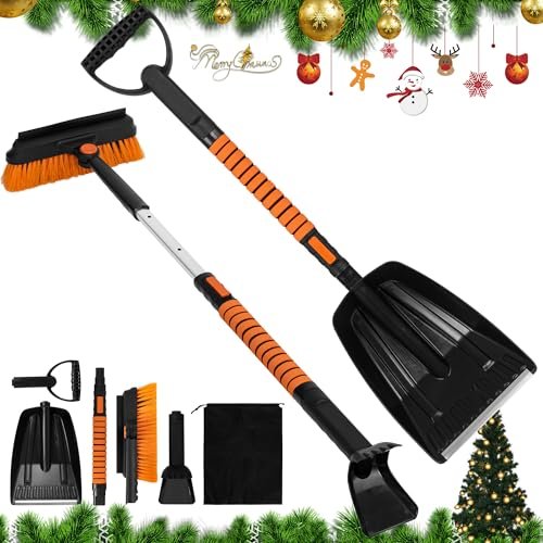 5-in-1 Extendable Snow Shovel and Ice Scraper for Vehicles.