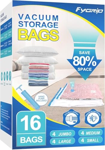 Fygrip 16 Pack Vacuum Storage Bags with Hand Pump.