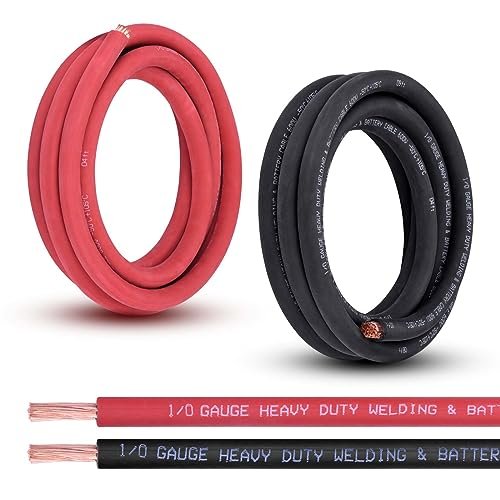 Shirbly 1/0 Gauge Battery Cable, 10FT Red 10FT Black Copper