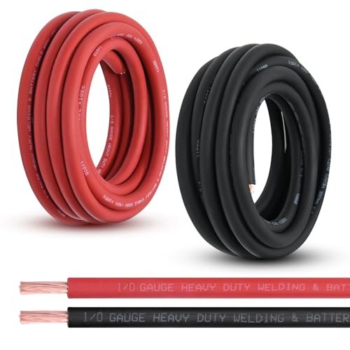 Shirbly 1/0 Gauge Battery Cable, 20FT Red and 20FT Black