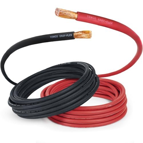 TEMCo 1/0 Gauge AWG 25 Ft Black Red Welding Cable