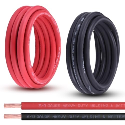 Shirbly 2/0 Gauge Battery Cable, 15FT Red Black Pure Copper