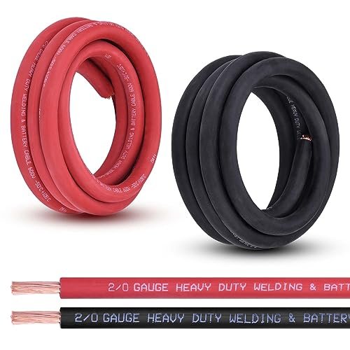 Shirbly 2/0 Gauge Battery Cable, 10FT Red 10FT Black Copper