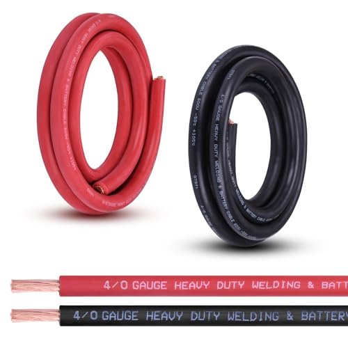 Shirbly 4/0 Gauge Battery Cable, 10FT Red 10FT Black Copper