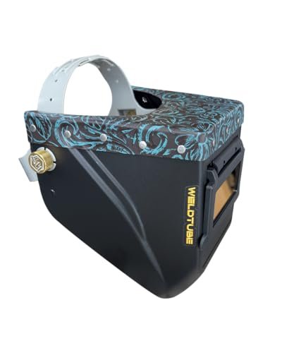 Chopped Black Teal Floral Leather Top Lowpro Welding Helmet