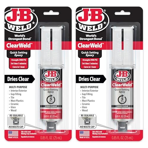 J-B Weld ClearWeld 5 Minute Epoxy, Clear, Syringe, 2 Pack