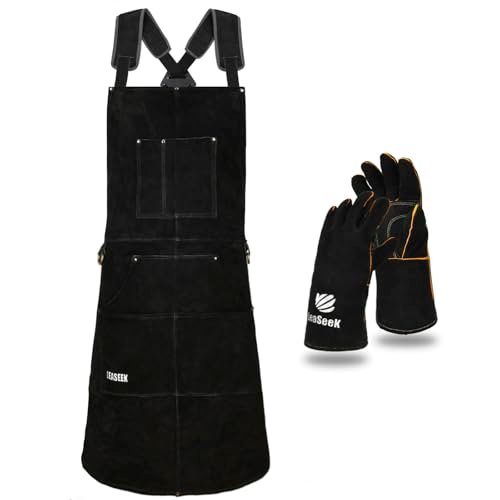 LeaSeek Leather Welding Apron,Heat & Flame-Resistant Heavy...