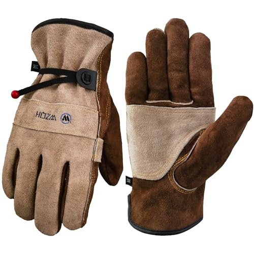 WZQH Leather Work Gloves for Men or Women, Large Cowhide