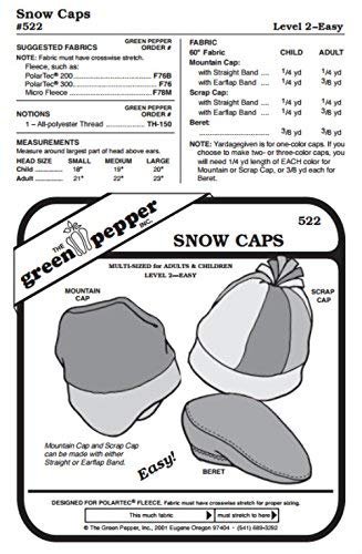 Snow Caps Hats Headgear Cold Weather #522 Sewing Pattern
