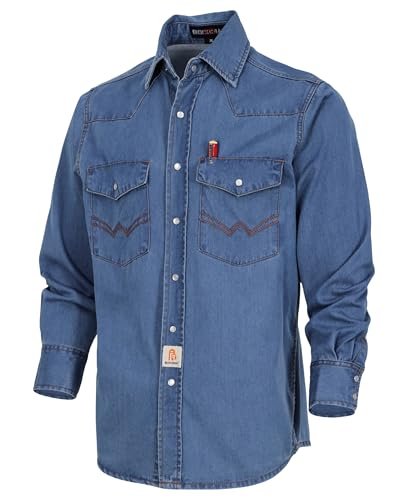 BOCOMAL Men's Denim Work Shirt Western Cowboy Pearl Snap