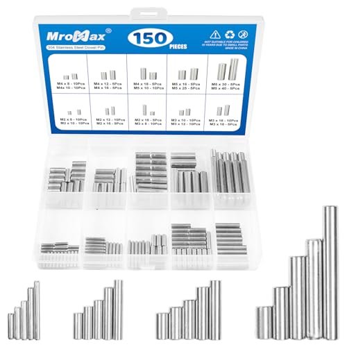 MroMax 150Pcs 304 Stainless Steel Dowel Pins Assortment 20...