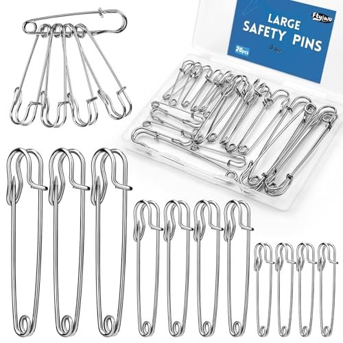 Ftyiwu Large Safety Pins, 20 Pack Heavy Duty 3 Sizes